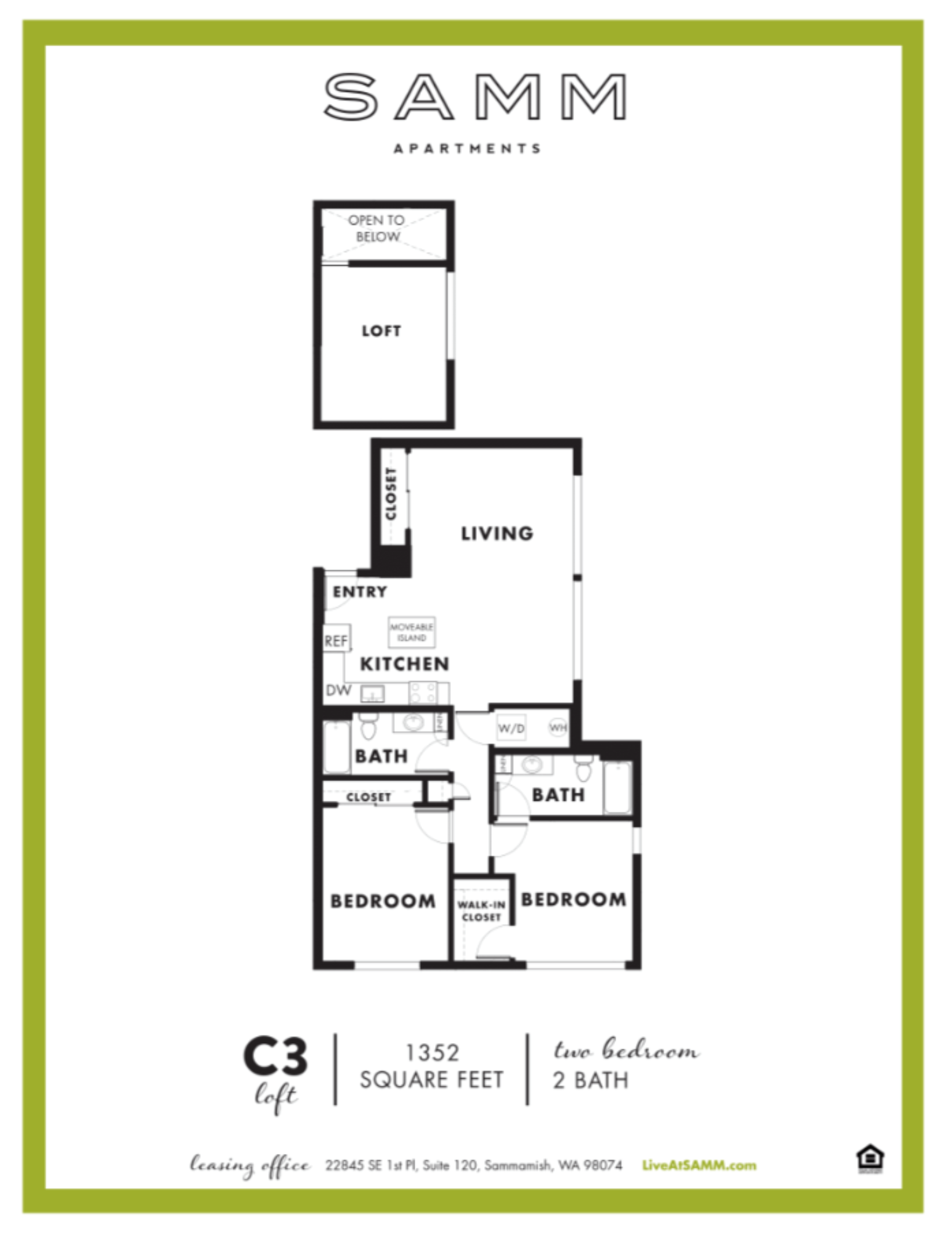 Floor plan for 2 beds, 2 baths, 1311 sqft